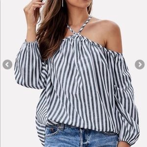 Womens Gray White Off Shoulder Neck Top Size Large